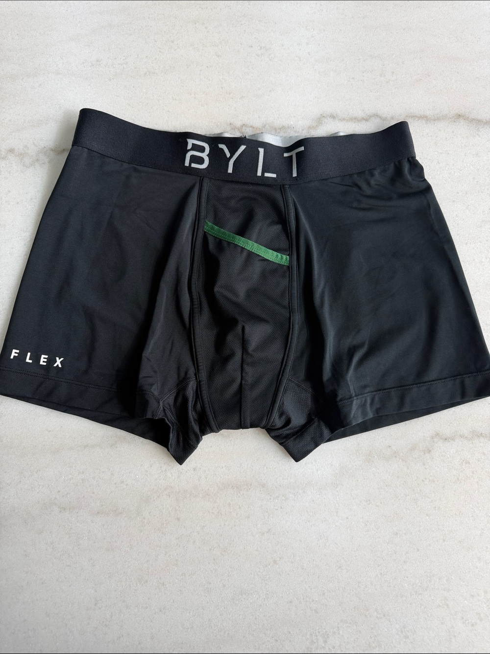 BYLT Basics Black FLEX Boxer Briefs with Green Accent